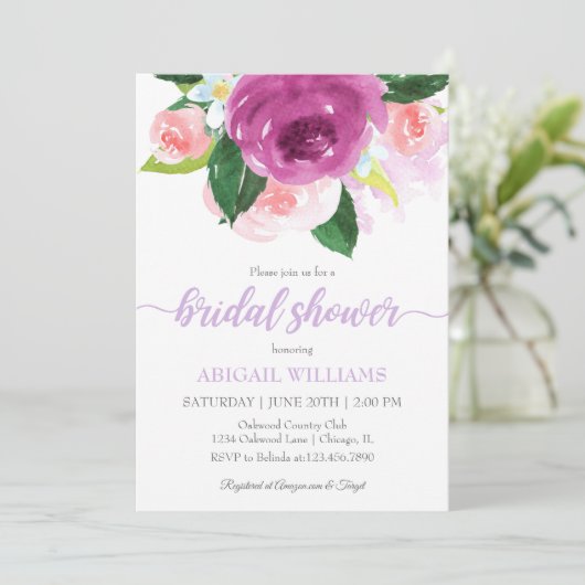 Blush Roze en Paarse Blooms Vrijgezellenfeest Kaart (Staand voorkant)