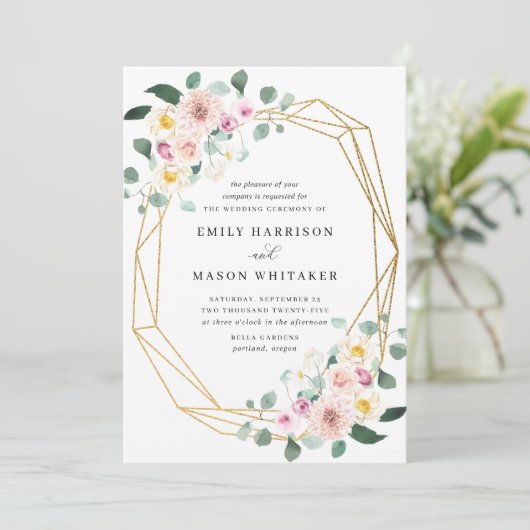 Blush roze en Paarse Floral Eucalyptus Weddenschap Kaart (Staand voorkant)