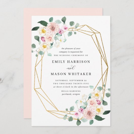 Blush roze en Paarse Floral Eucalyptus Weddenschap Kaart (Voorkant / Achterkant)