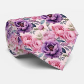 Blush Roze en Paarse Violette Bloemen Bloemen Stropdas (Opgerold)