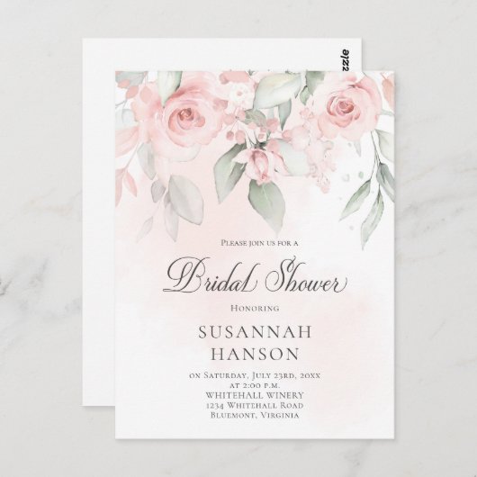 Blush Roze en Pastel Groen Bloemen Vrijgezellenfee Briefkaart (Voorkant / Achterkant)