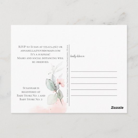 Blush Roze en Pastel Groen Bloemen Vrijgezellenfee Briefkaart (Achterkant)