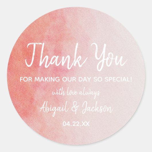 Blush roze en perse Waterverf bruiloft Bedankt Ronde Sticker (Voorkant)