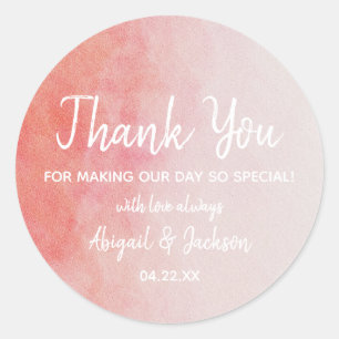 Blush roze en perse Waterverf bruiloft Bedankt Ronde Sticker