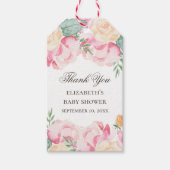 Blush roze en perzik floral baby shower dank u cadeaulabel (Voorkant)