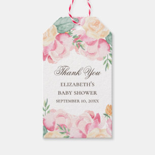Blush roze en perzik floral baby shower dank u cadeaulabel