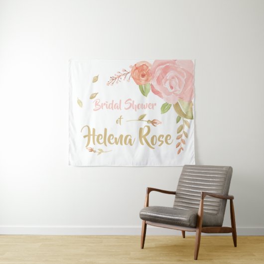 Blush Roze en Perzikse Rozen Bridal bruiloft achte Wandkleed (In Situ (horizontaal))