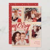 Blush roze en rode kerst 4 Foto Collage Feestdagenkaart (Voorkant / Achterkant)
