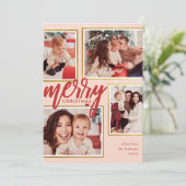 Blush roze en rode kerst 4 Foto Collage Feestdagenkaart (Staand voorkant)