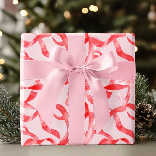 Blush Roze en Rode Lint Cadeaupapier