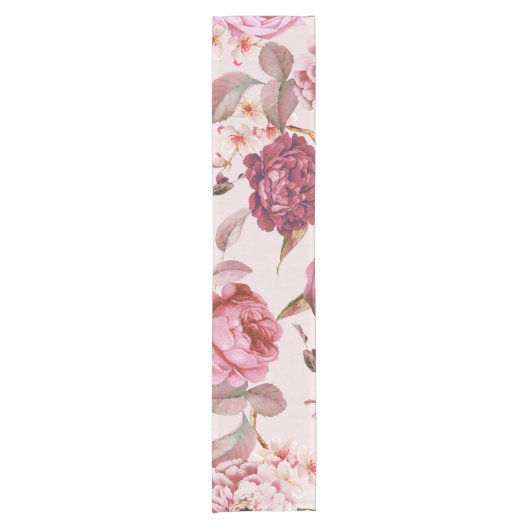 Blush Roze en rode Waterverf Florenz Rozen Korte Tafelloper (Voorkant)