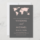 Blush roze en rokergrijs | Wereldkaart bruiloft Kaart (Voorkant)