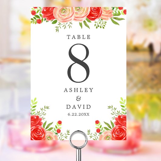 Blush roze en rood bloemenelegante bruiloft kaart