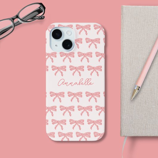 Blush roze en rood gestreepte strips coquette Case-Mate iPhone case