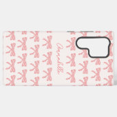 Blush roze en rood gestreepte strips coquette samsung galaxy hoesje (Achterkant horizontaal)