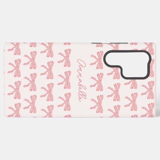 Blush roze en rood gestreepte strips coquette samsung galaxy hoesje (Achterkant horizontaal)