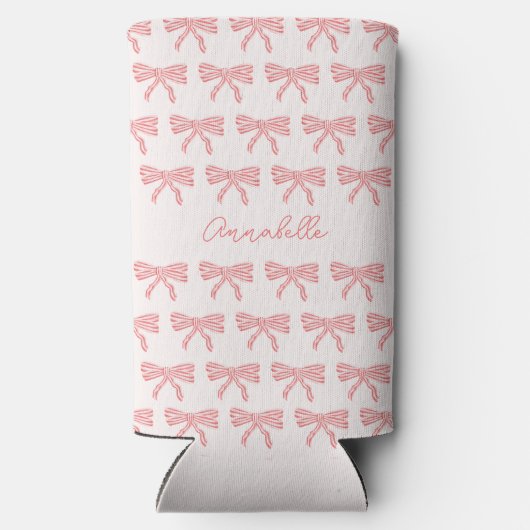 Blush roze en rood gestreepte strips coquette seltzer blikjeskoeler (Achterkant)