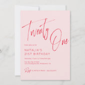 Blush Roze en Rood Script | Girly 21ste verjaardag Kaart (Voorkant)