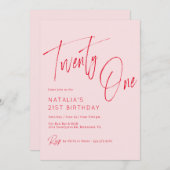 Blush Roze en Rood Script | Girly 21ste verjaardag Kaart (Voorkant / Achterkant)
