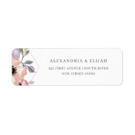 Blush Roze en Roos Geometrische Floral | Bruiloft Etiket