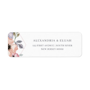 Blush Roze en Roos Geometrische Floral   Bruiloft Etiket