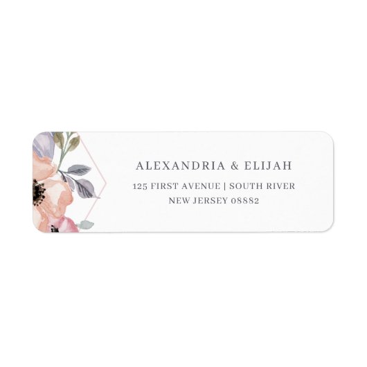 Blush Roze en Roos Geometrische Floral | Bruiloft Etiket (Voorkant)
