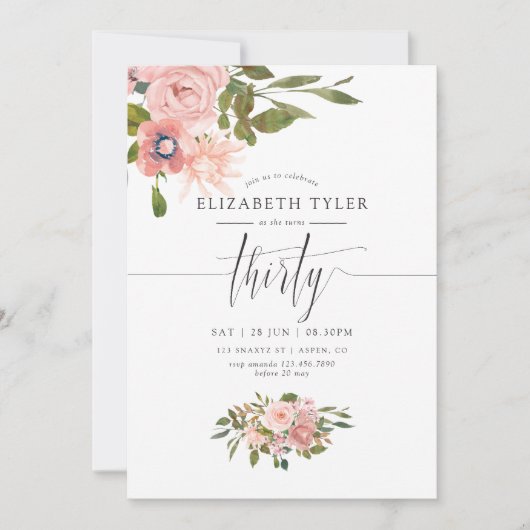 Blush roze en Roos Gold 30e verjaardag Kaart (Voorkant)