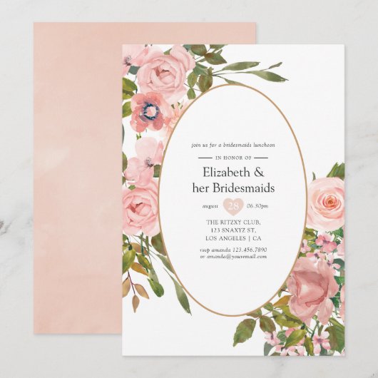 Blush roze en Roos Gold Bridesmaids Luncheon Kaart (Voorkant / Achterkant)