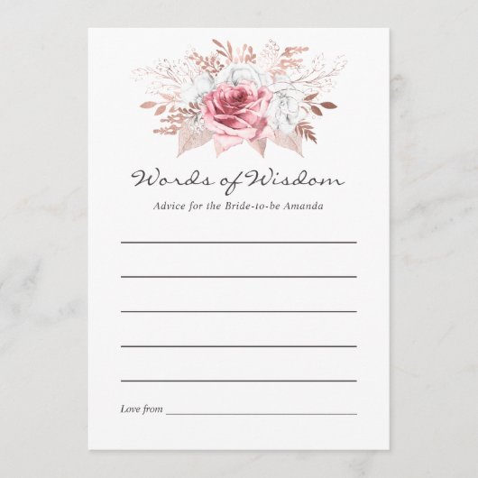 Blush Roze en Roos Gold Floral Bridal Advice Advieskaart (Voorkant)