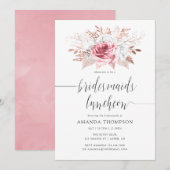 Blush roze en Roos Gold Floral Bridesmaids Luncheo Kaart (Voorkant / Achterkant)
