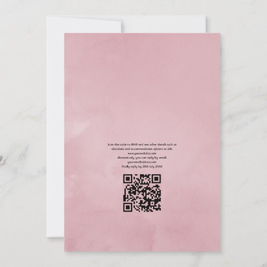 Blush roze en Roos Gold Floral QR Code Weddenschap Kaart (Achterkant)