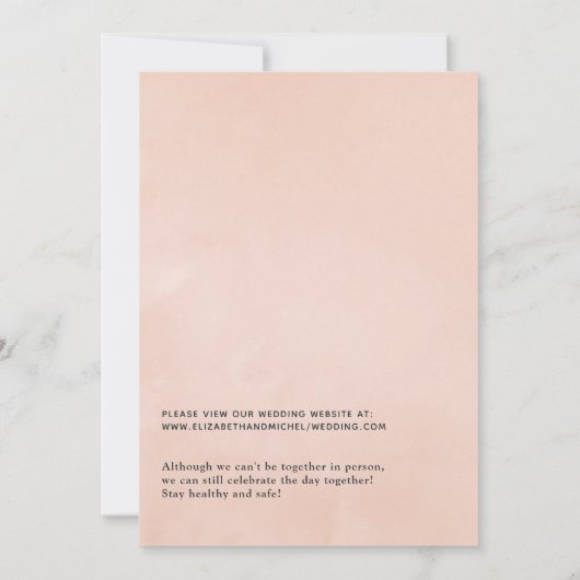 Blush roze en Roos Gold Floral virtuele bruiloft Kaart (Achterkant)