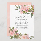 Blush roze en Roos Gold Floral virtuele bruiloft Kaart (Voorkant / Achterkant)