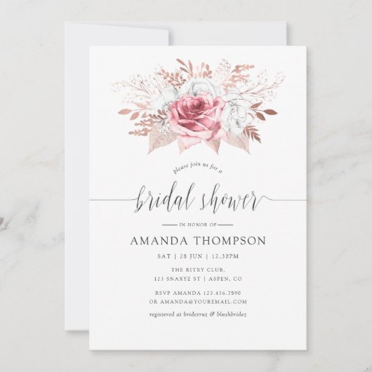 Blush Roze en Roos Gold Floral Vrijgezellenfeest Kaart (Voorkant)