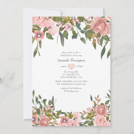 Blush Roze en Roos Gold Floral Vrijgezellenfeest Kaart (Voorkant)
