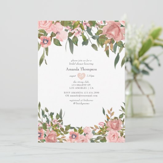 Blush Roze en Roos Gold Floral Vrijgezellenfeest Kaart (Staand voorkant)