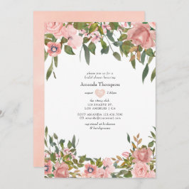 Blush Roze en Roos Gold Floral Vrijgezellenfeest Kaart