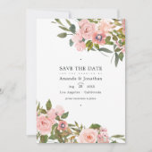 Blush Roze en Roos Gold Floral Weddenfoto Save The Date (Voorkant)