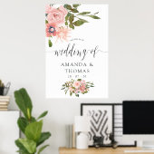 Blush roze en Roos Gold Floral Weddenschap Welkom Poster (Thuiskantoor)
