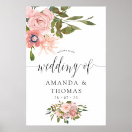 Blush roze en Roos Gold Floral Weddenschap Welkom Poster