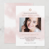 Blush roze en Roos Gold | Foto van Bat Mitzvah Kaart (Voorkant / Achterkant)