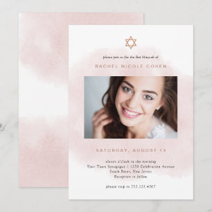 Blush roze en Roos Gold   Foto van Bat Mitzvah Kaart