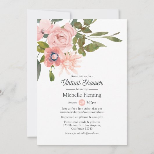 Blush roze en Roos Gold Virtual Shower Kaart (Voorkant)