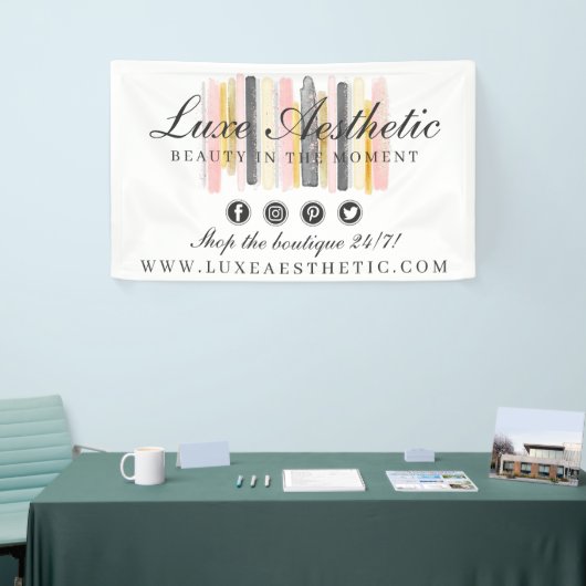 Blush roze en Roos Gold Waterverf Verf lijnen Spandoek (Beurs)