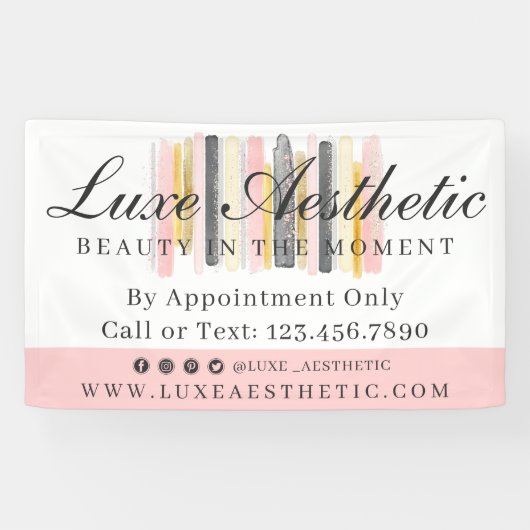 Blush roze en Roos Gold Waterverf Verf lijnen Spandoek (Horizontaal)