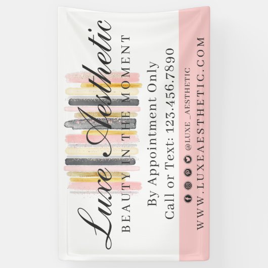 Blush roze en Roos Gold Waterverf Verf lijnen Spandoek (Verticaal)