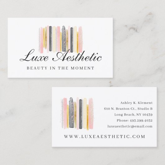 Blush roze en Roos Gold Waterverf Verf lijnen Visitekaartje (Voorkant / Achterkant)