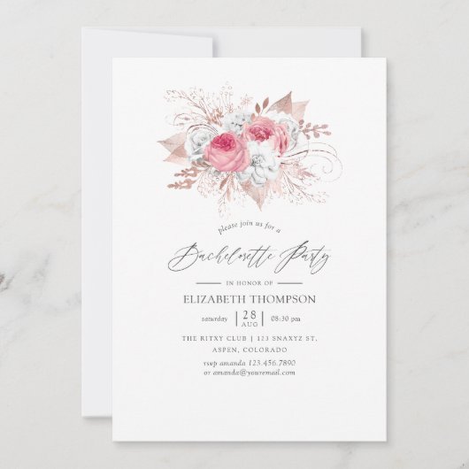 Blush Roze en Roos Goud Bloemen Bachelorette Party Kaart (Voorkant)