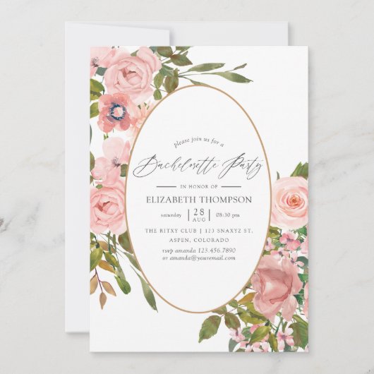 Blush Roze en Roos Goud Bloemen Bachelorette Party Kaart (Voorkant)