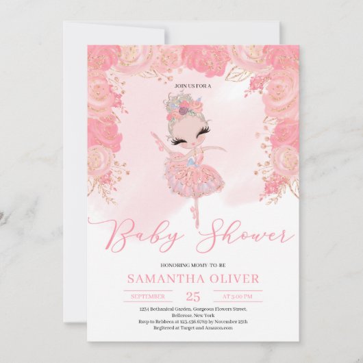 Blush roze en roos gouden bloementutu Baby shower Kaart (Voorkant)